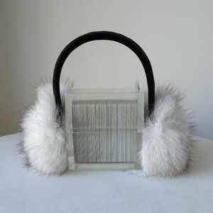 Surell White Finnish Fox Fur Earmuffs Velvet Band